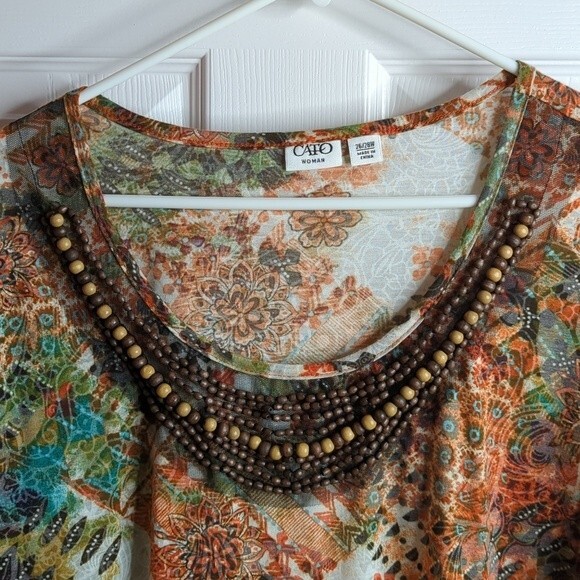 Cato Woman short sleeve shirt with mesh and beading accent at neckline 26/28W - Picture 2 of 8